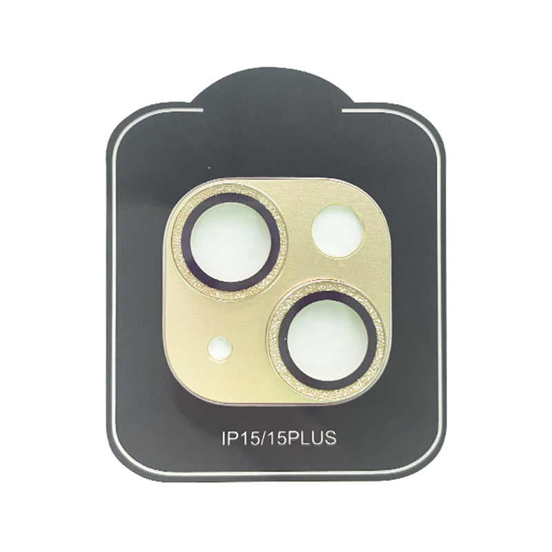 Uniqkart For iPhone 15 / 15 Plus Tempered Glass Camera Lens Protector Glitter Anti-scratch Rear Lens Film - Champagne Gold