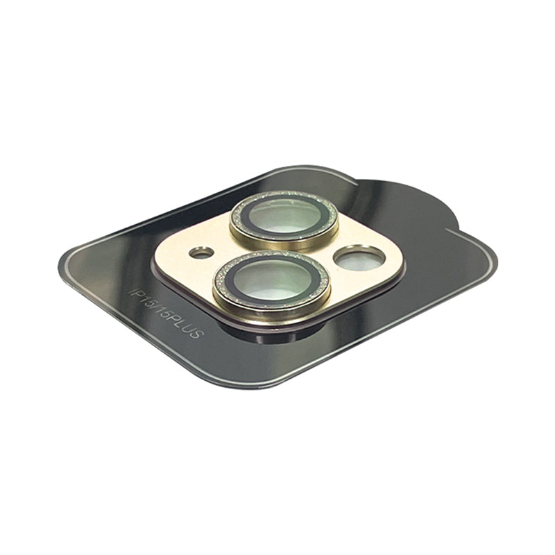 Uniqkart For iPhone 15 / 15 Plus Tempered Glass Camera Lens Protector Glitter Anti-scratch Rear Lens Film - Champagne Gold