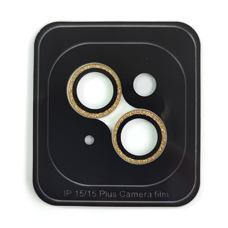 Uniqkart For iPhone 15 / 15 Plus Glitter Camera Lens Protector Tempered Glass AR Clear Back Lens Film - Gold