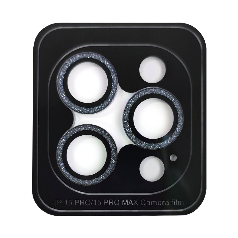 Uniqkart For iPhone 15 Pro / 15 Pro Max Camera Lens Protector AR HD Tempered Glass Glitter Ring Lens Film - Blue