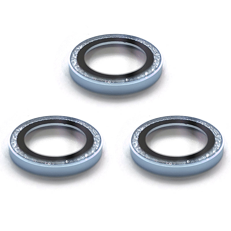 Uniqkart For iPhone 15 Pro / 15 Pro Max Camera Lens Protector AR HD Tempered Glass Glitter Ring Lens Film - Blue