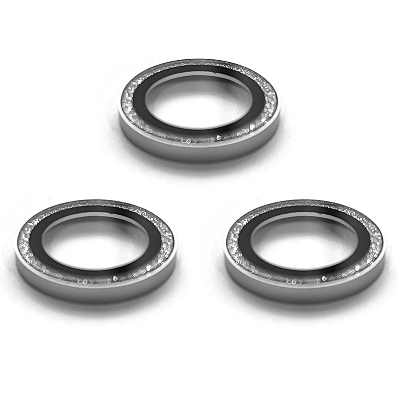 Uniqkart For iPhone 15 Pro / 15 Pro Max Camera Lens Protector AR HD Tempered Glass Glitter Ring Lens Film - Silver