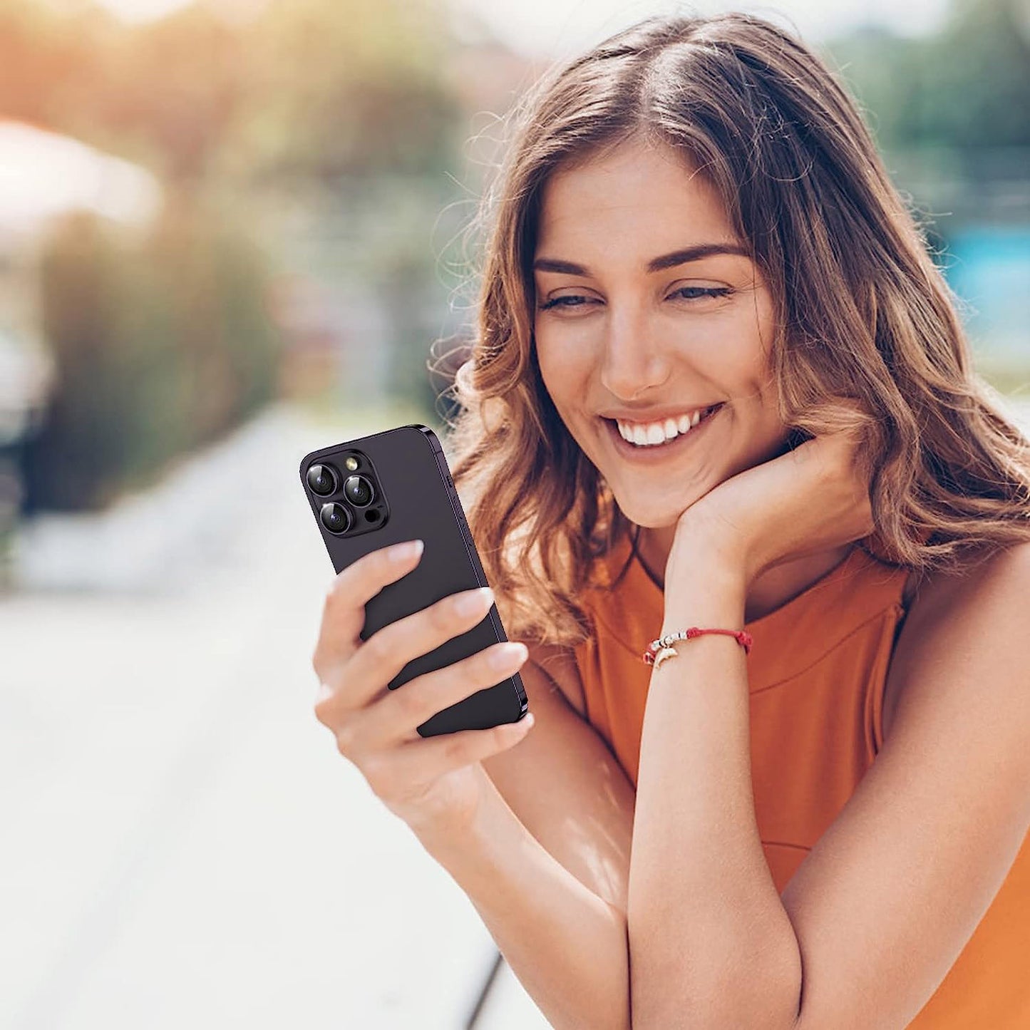 Uniqkart for iPhone 15 Pro / 15 Pro Max Camera Lens Protector Set CD Vein Metal Individual Ring Tempered Glass Lens Film - Purple