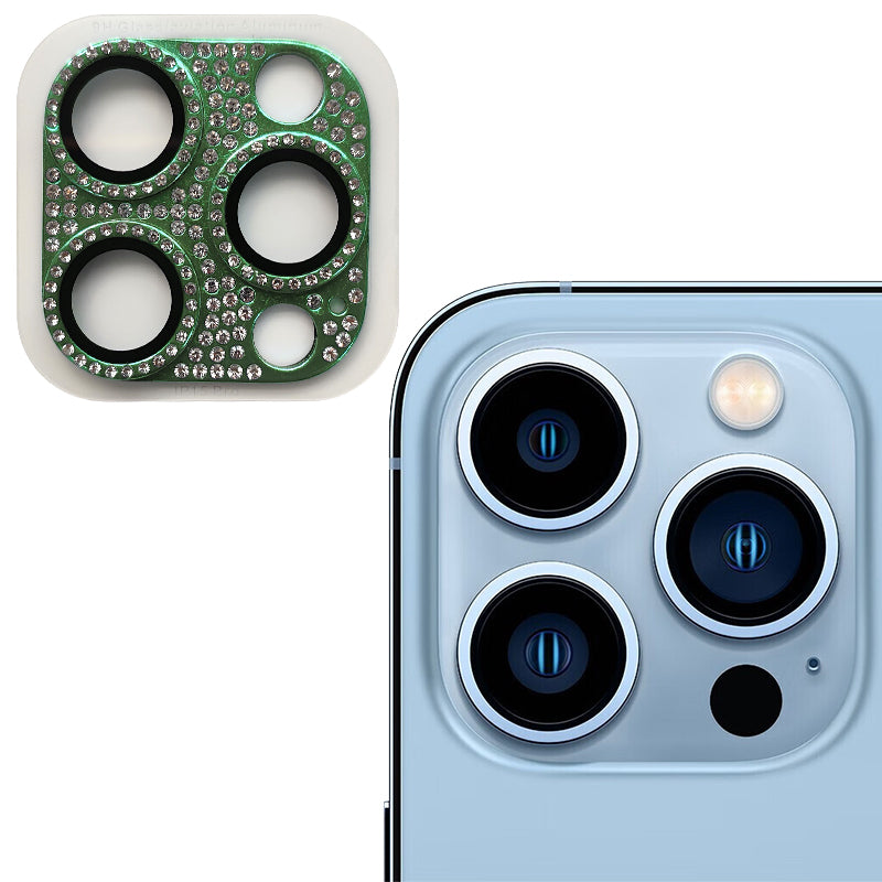 Uniqkart For iPhone 15 Pro / 15 Pro Max Aluminum Alloy + Tempered Glass Lens Film Crystal Clear Camera Lens Protector - Green