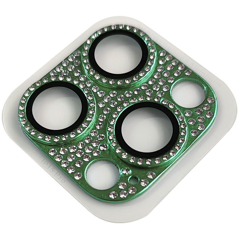 Uniqkart For iPhone 15 Pro / 15 Pro Max Aluminum Alloy + Tempered Glass Lens Film Crystal Clear Camera Lens Protector - Green