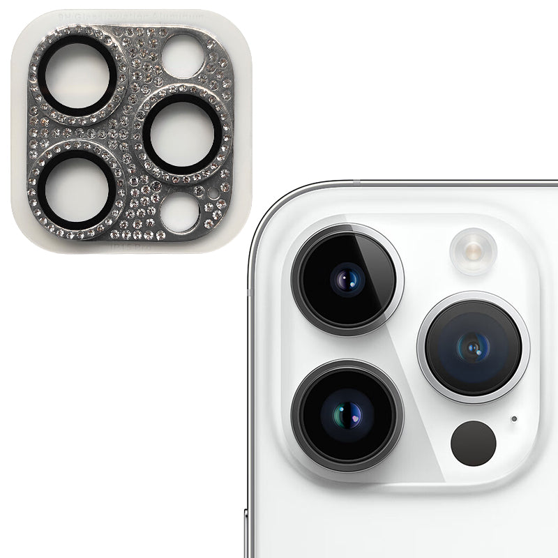 Uniqkart For iPhone 15 Pro / 15 Pro Max Aluminum Alloy + Tempered Glass Lens Film Crystal Clear Camera Lens Protector - Silver