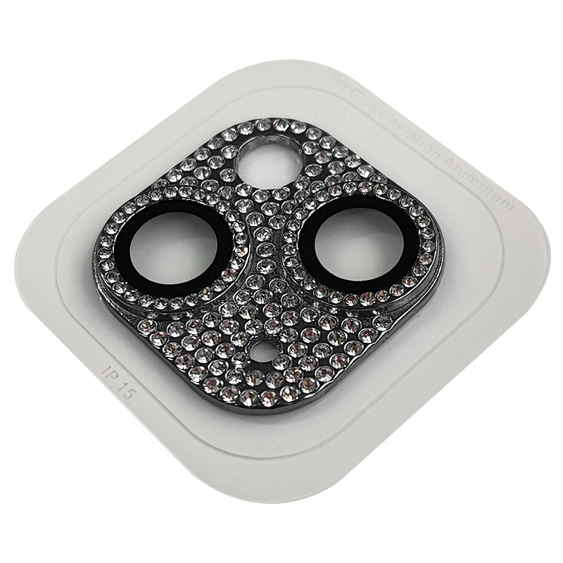 Uniqkart For iPhone 15 / 15 Plus Crystal Clear Camera Lens Protector Aluminum Alloy + Tempered Glass Lens Film - Black