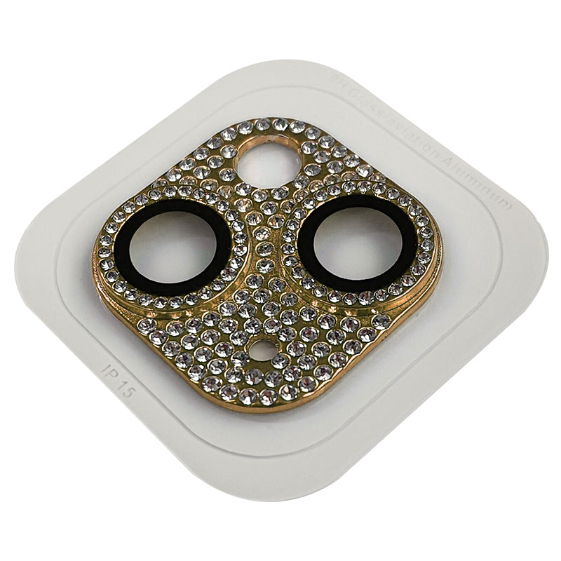 Uniqkart For iPhone 15 / 15 Plus Crystal Clear Camera Lens Protector Aluminum Alloy + Tempered Glass Lens Film - Gold