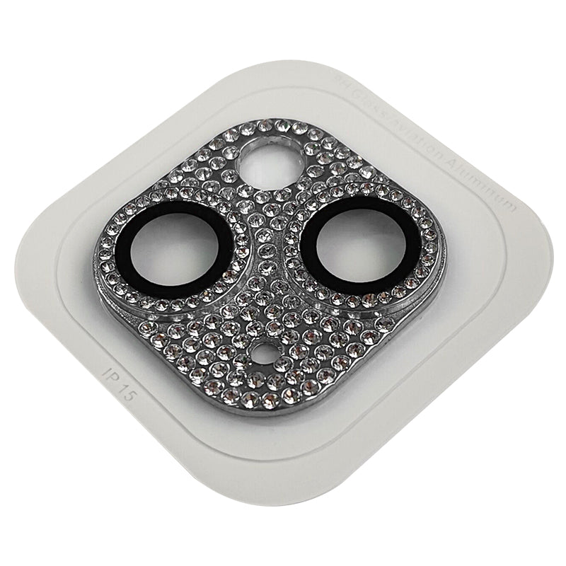 Uniqkart For iPhone 15 / 15 Plus Crystal Clear Camera Lens Protector Aluminum Alloy + Tempered Glass Lens Film - Silver