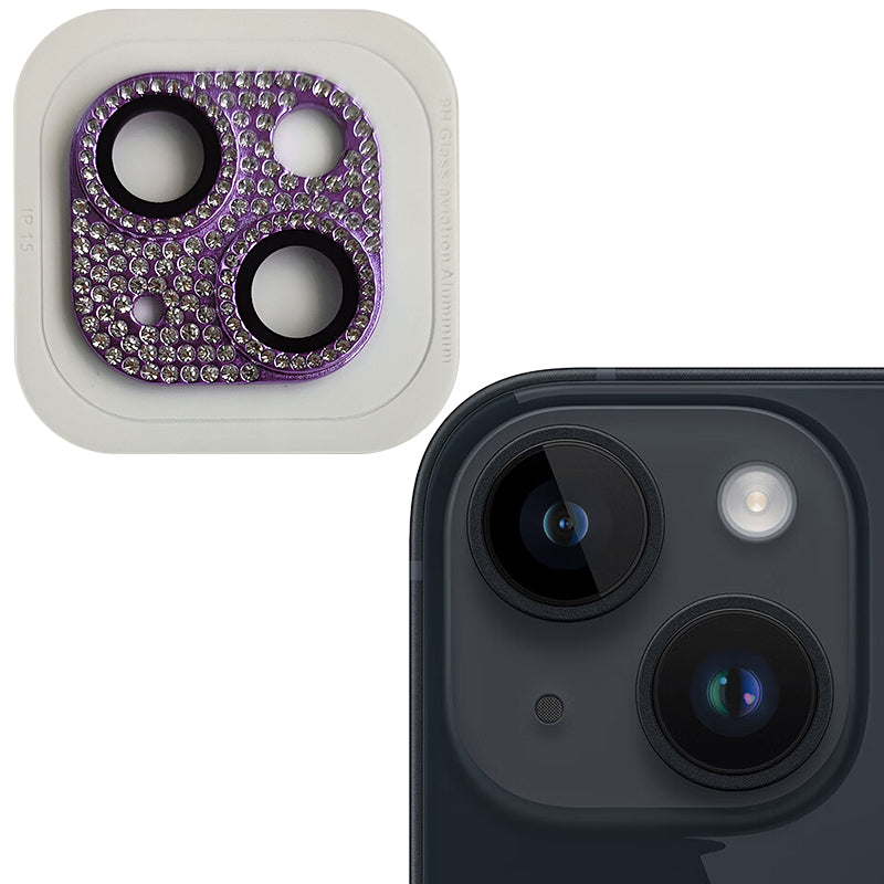 Uniqkart For iPhone 15 / 15 Plus Crystal Clear Camera Lens Protector Aluminum Alloy + Tempered Glass Lens Film - Purple