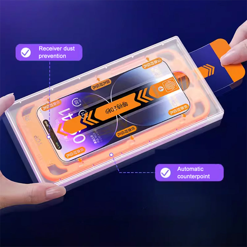 Uniqkart for iPhone 15 Pro Smooth Tempered Glass Protector Silk Printing Full Glue Full Screen Film with Installation Tool