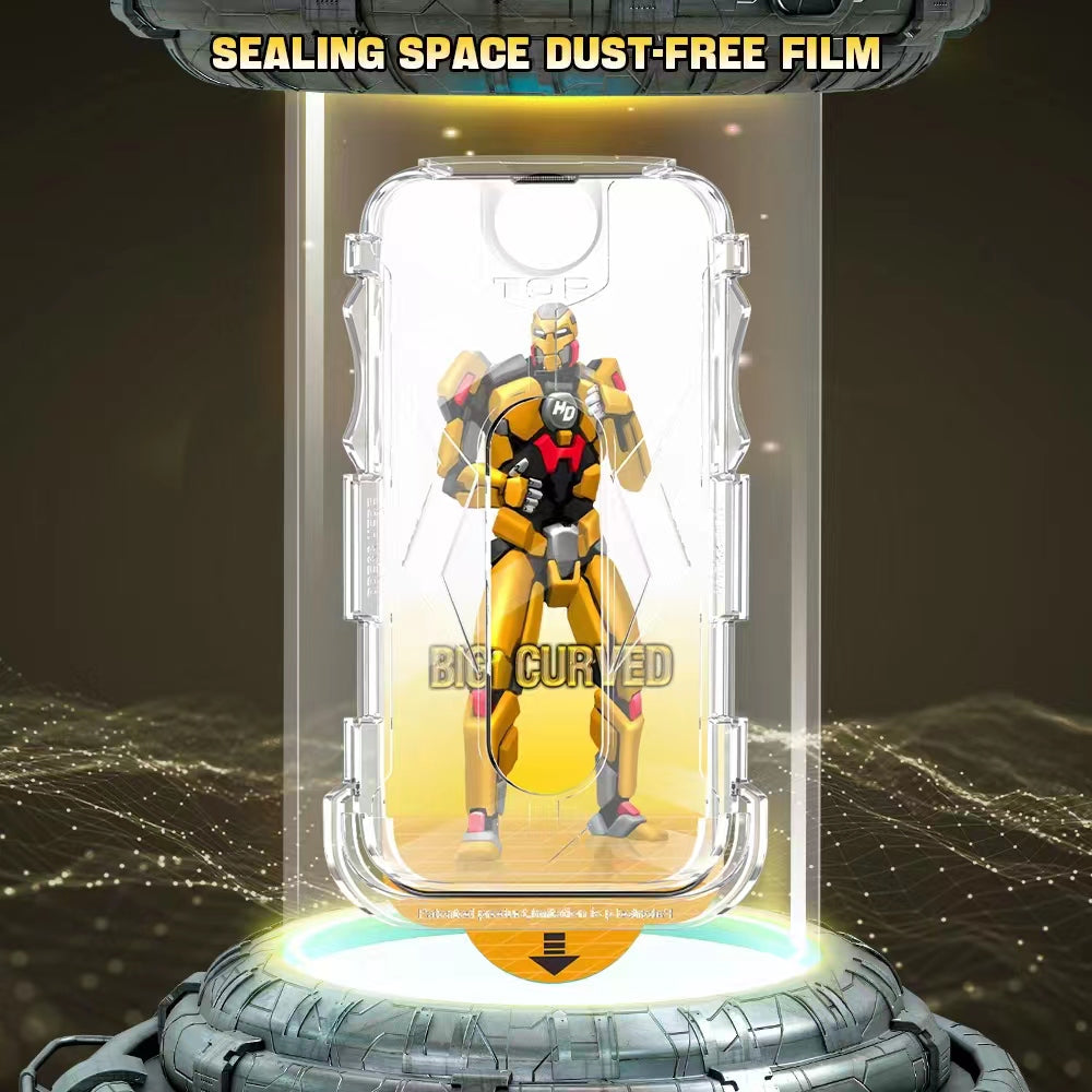 Uniqkart For iPhone 15 Pro Max Large Arc Edge Screen Protector HD Clear Tempered Glass Film with Dust-proof Net