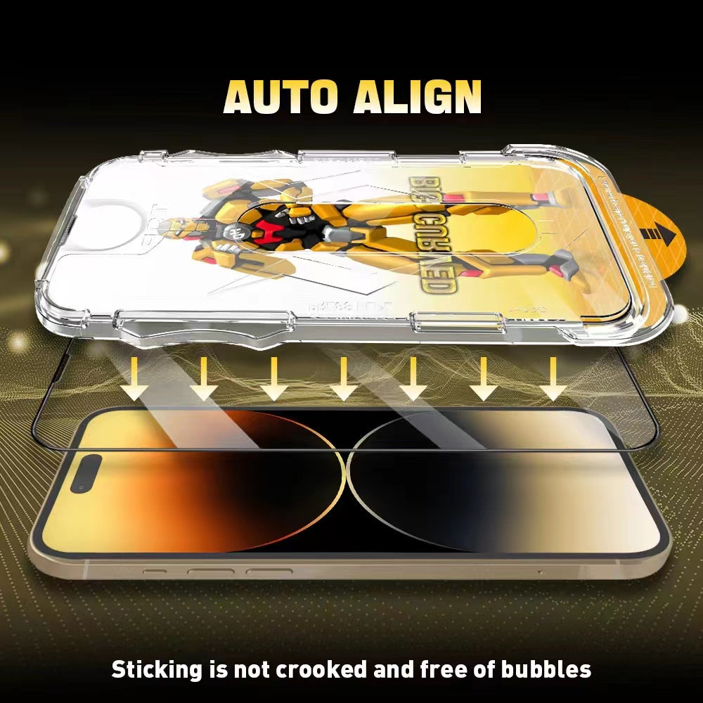 Uniqkart For iPhone 15 Pro Max Large Arc Edge Screen Protector HD Clear Tempered Glass Film with Dust-proof Net