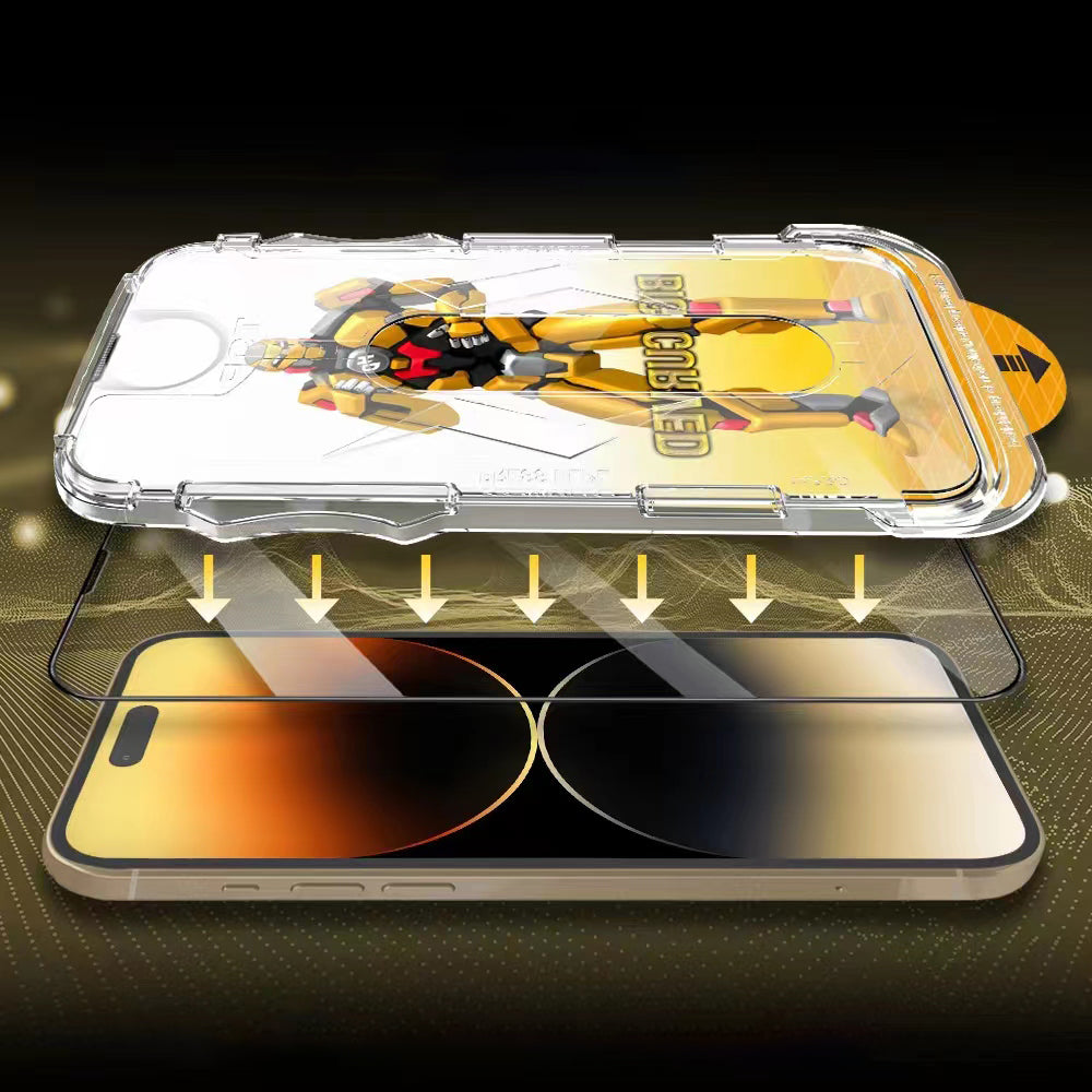 Uniqkart HD Clear Phone Screen Protector for iPhone 15 Pro , Large Arc Edge Tempered Glass Film with Dust-proof Net