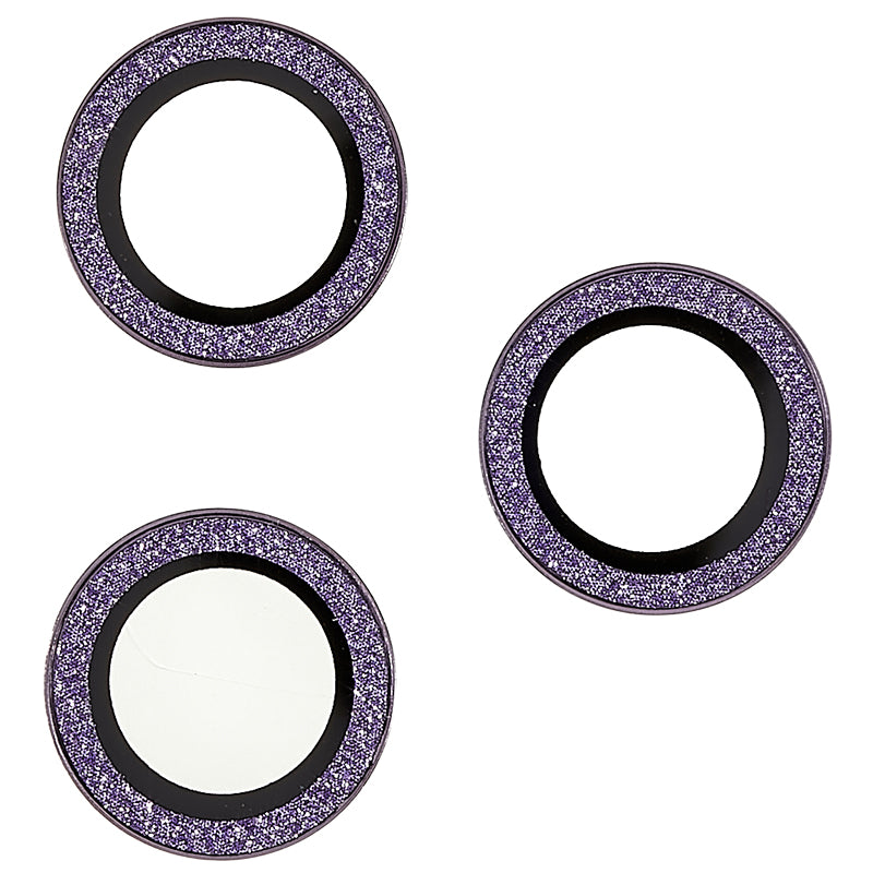 Uniqkart for iPhone 15 Pro / 15 Pro Max Camera Lens Protector Set Tempered Glass Glitter Bling Ring Lens Film - Purple