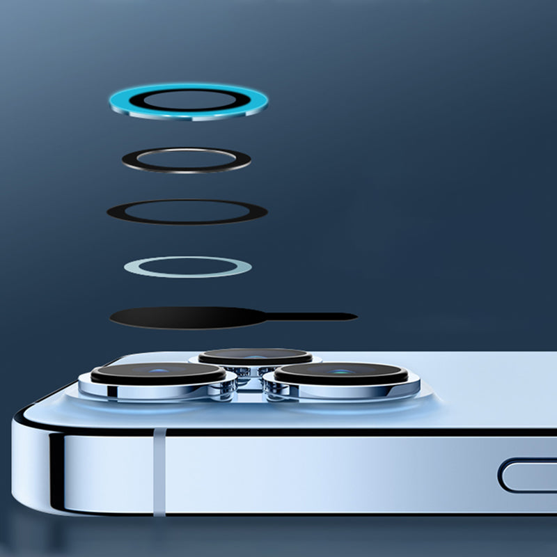 Uniqkart for iPhone 15 Pro / 15 Pro Max Luminous Camera Lens Protector Set Tempered Glass Individual Ring Lens Film - Green