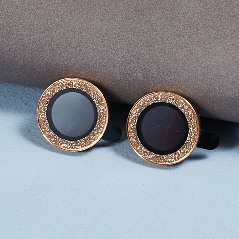 Uniqkart for iPhone 15 / 15 Plus Camera Lens Protector Set Bling Glitter Metal Ring Tempered Glass Lens Film - Gold