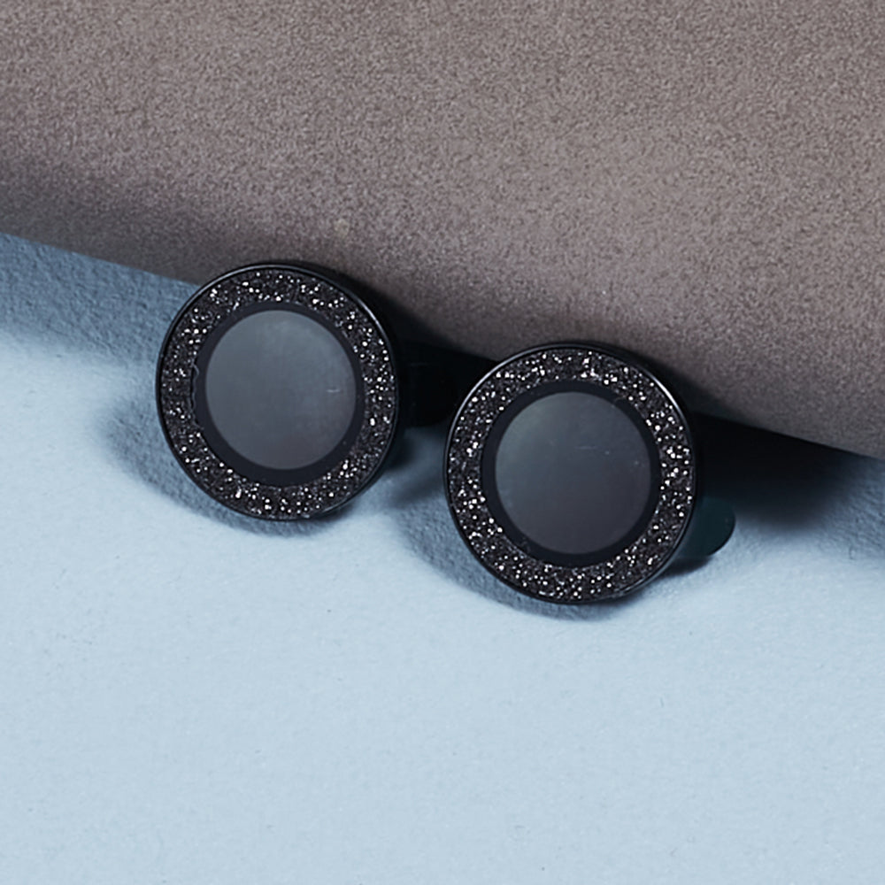 Uniqkart for iPhone 15 / 15 Plus Camera Lens Protector Set Bling Glitter Metal Ring Tempered Glass Lens Film - Black