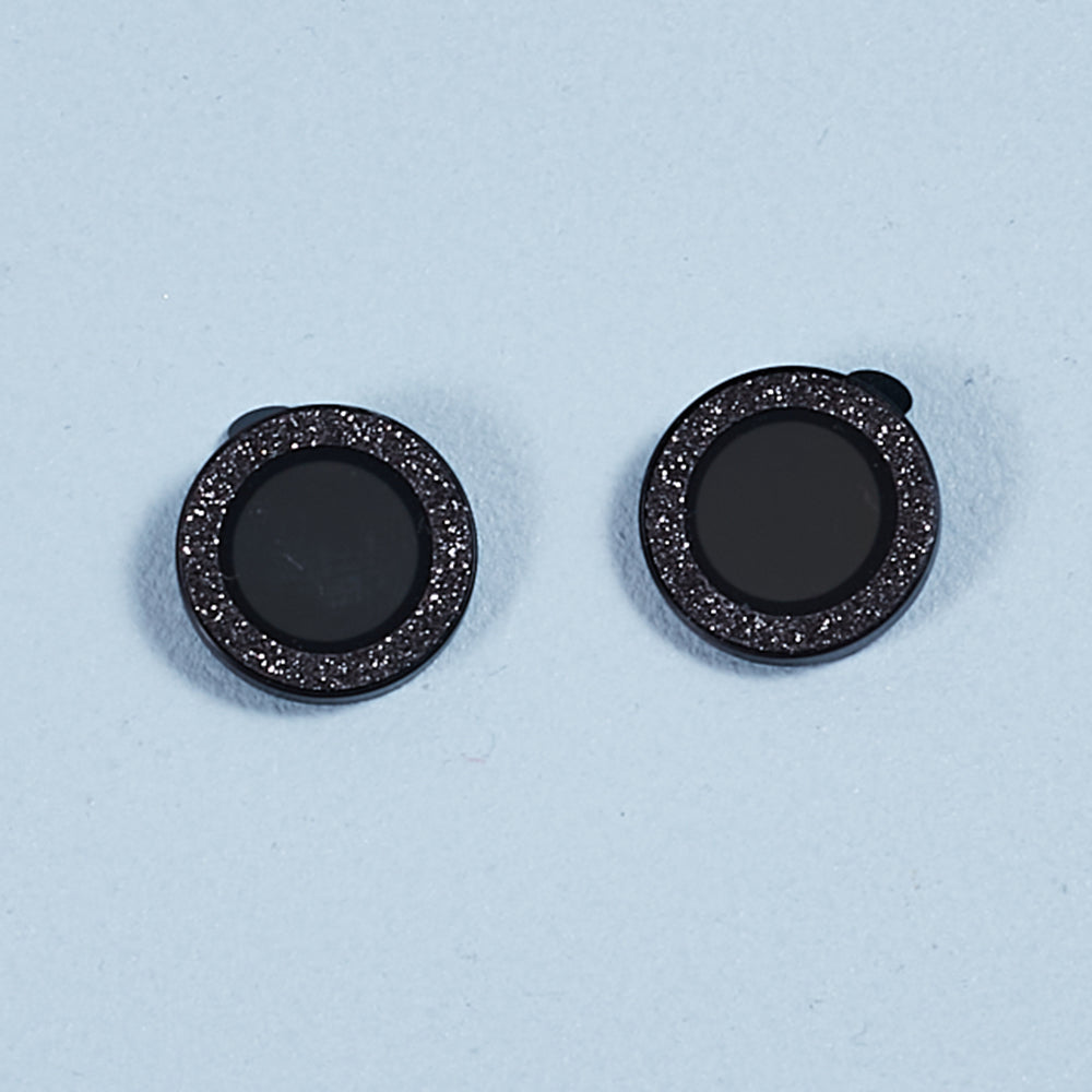 Uniqkart for iPhone 15 / 15 Plus Camera Lens Protector Set Bling Glitter Metal Ring Tempered Glass Lens Film - Black
