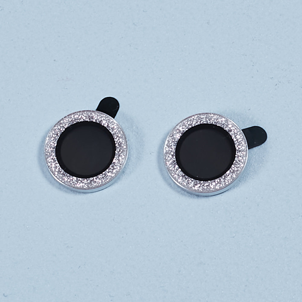 Uniqkart for iPhone 15 / 15 Plus Camera Lens Protector Set Bling Glitter Metal Ring Tempered Glass Lens Film - Silver