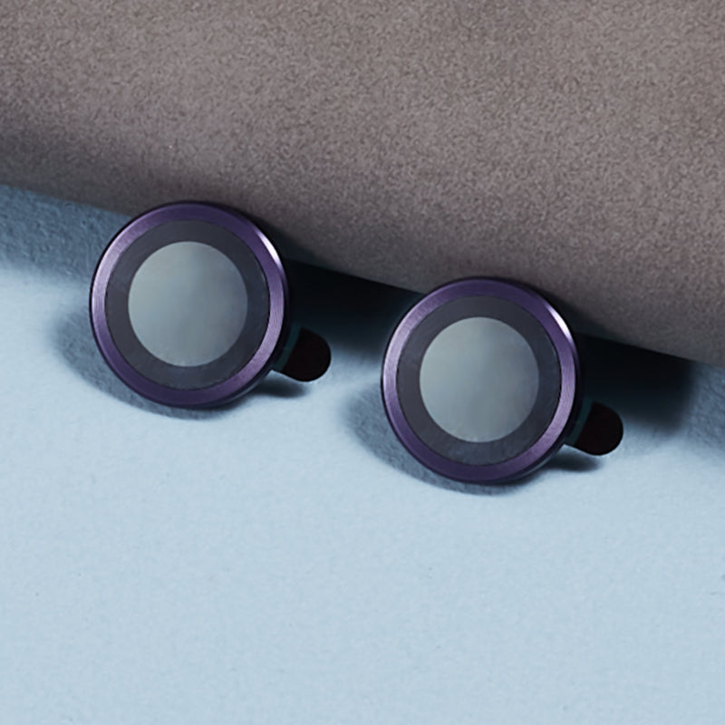Uniqkart for iPhone 15 / 15 Plus Camera Lens Protector Set Electroplating Ring HD Tempered Glass Lens Film - Dark Purple