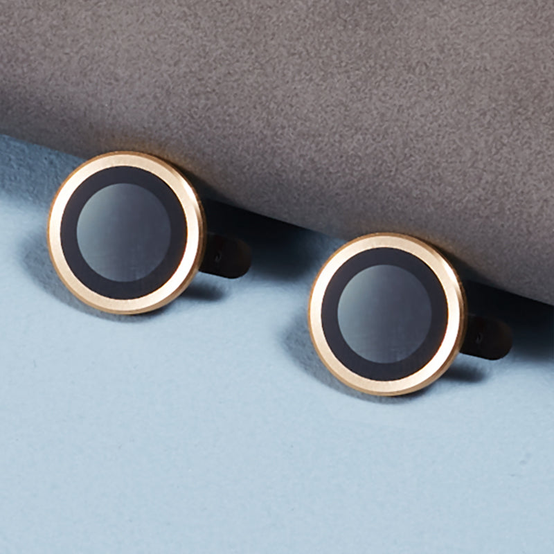 Uniqkart for iPhone 15 / 15 Plus Camera Lens Protector Set Electroplating Ring HD Tempered Glass Lens Film - Gold