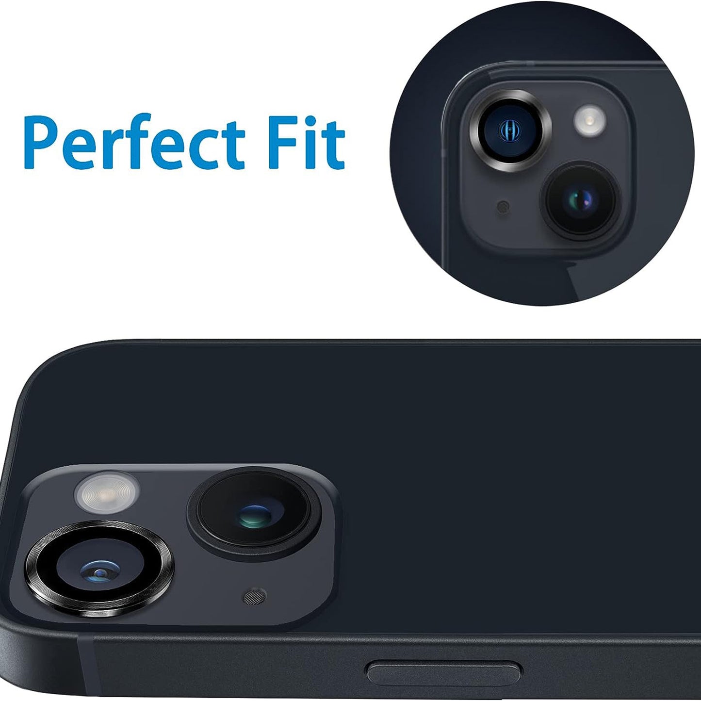 Uniqkart for iPhone 15 / 15 Plus Camera Lens Protector Set CD Vein Tempered Glass + Metal Ring Lens Film - Black