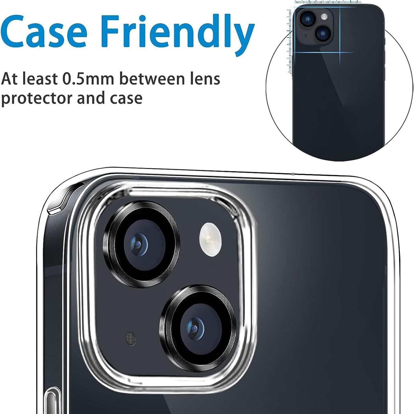 Uniqkart for iPhone 15 / 15 Plus Camera Lens Protector Set CD Vein Tempered Glass + Metal Ring Lens Film - Black