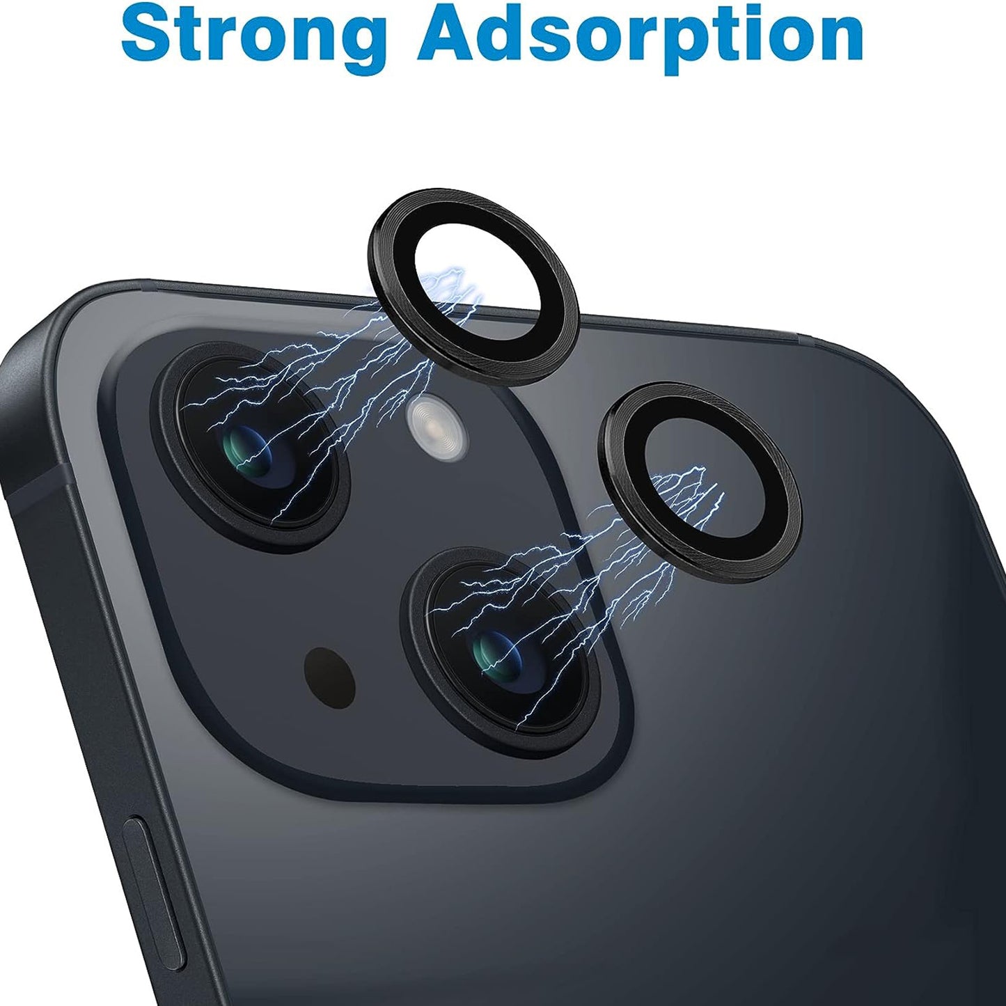 Uniqkart for iPhone 15 / 15 Plus Camera Lens Protector Set CD Vein Tempered Glass + Metal Ring Lens Film - Black