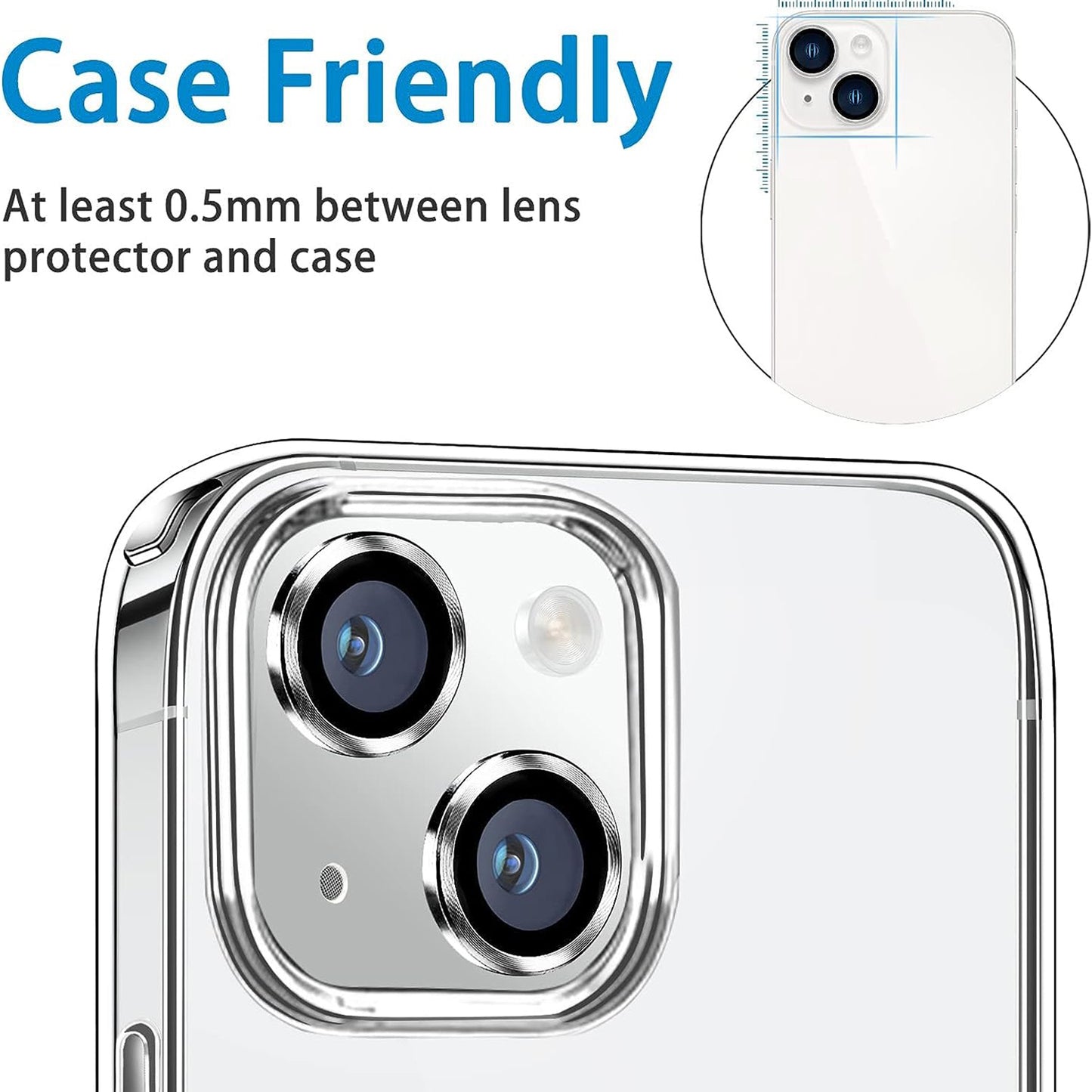 Uniqkart for iPhone 15 / 15 Plus Camera Lens Protector Set CD Vein Tempered Glass + Metal Ring Lens Film - Silver