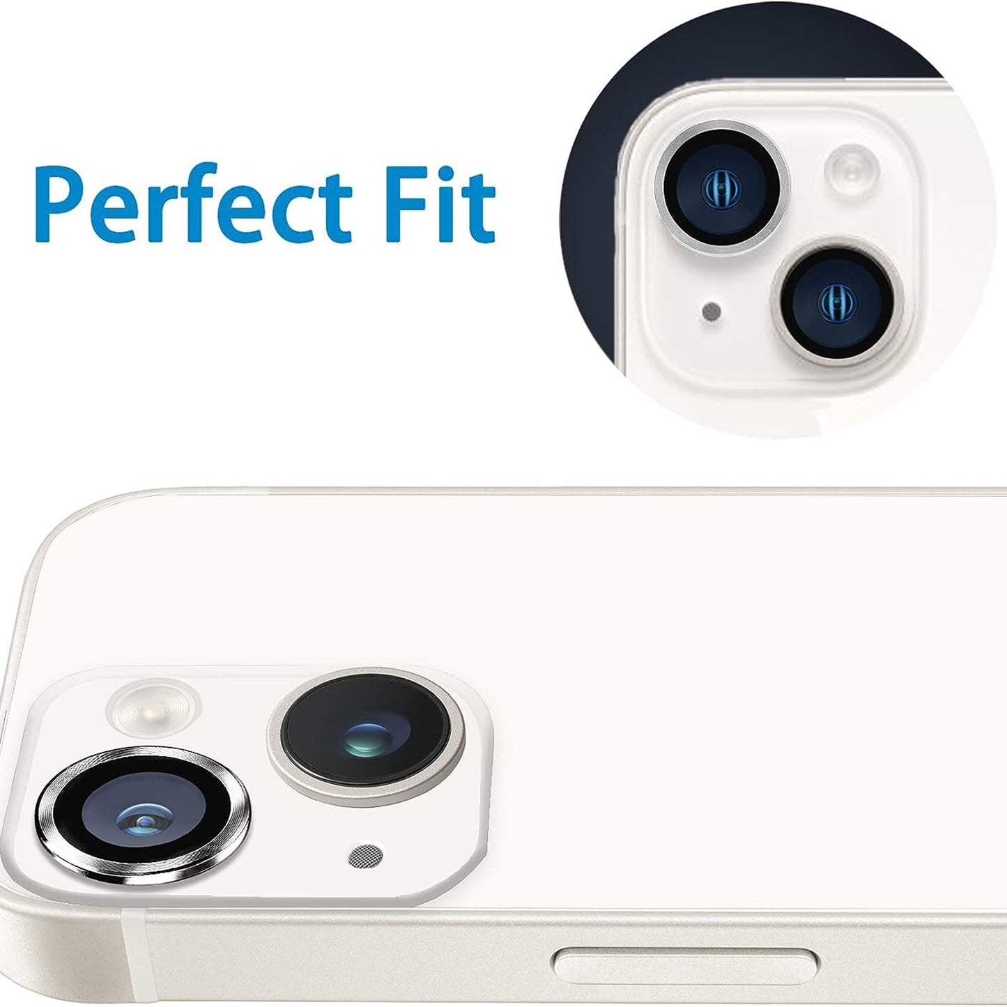 Uniqkart for iPhone 15 / 15 Plus Camera Lens Protector Set CD Vein Tempered Glass + Metal Ring Lens Film - Silver