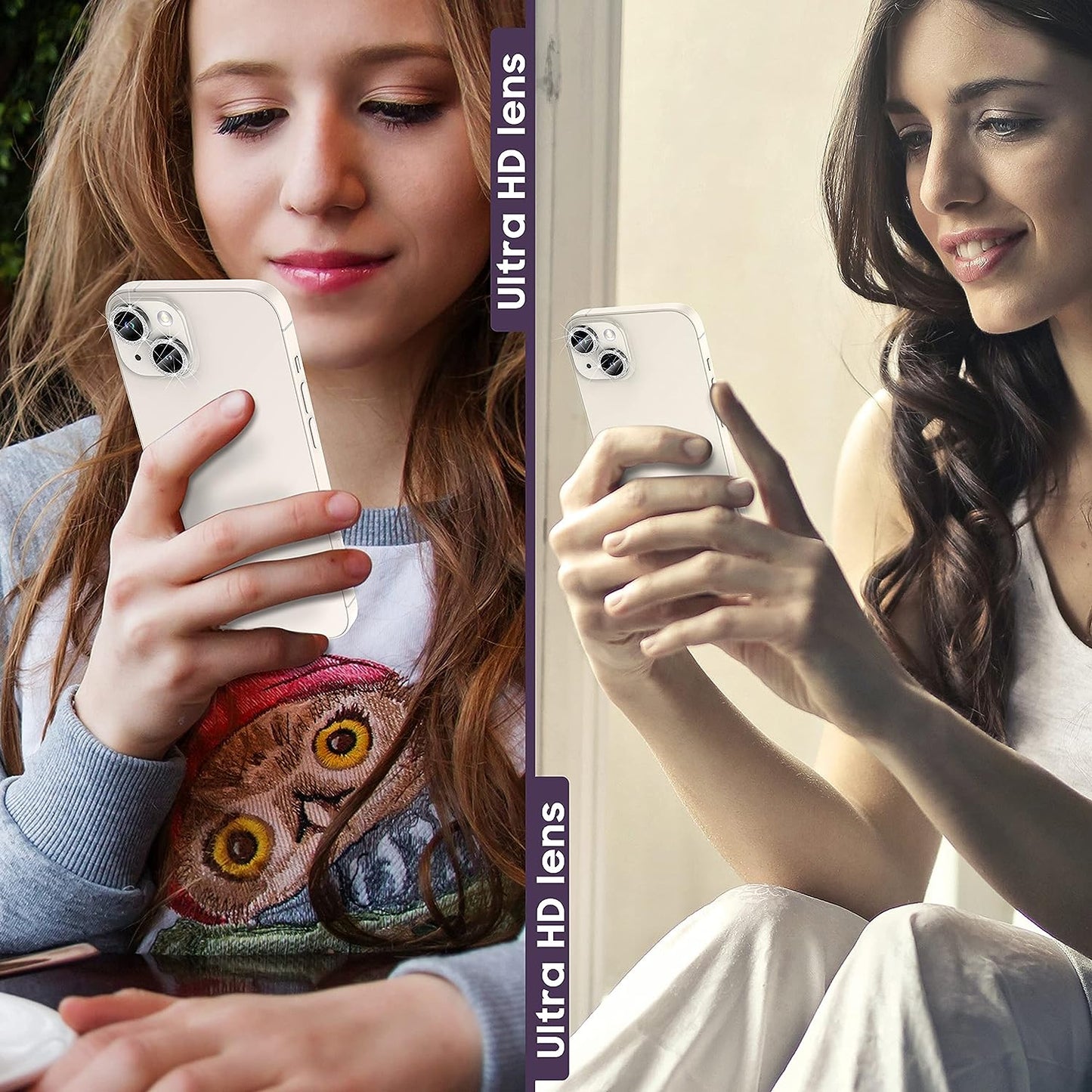 Uniqkart for iPhone 15 / 15 Plus Camera Lens Protector Set Glitter Metal Ring Tempered Glass Back Lens Film - Silver