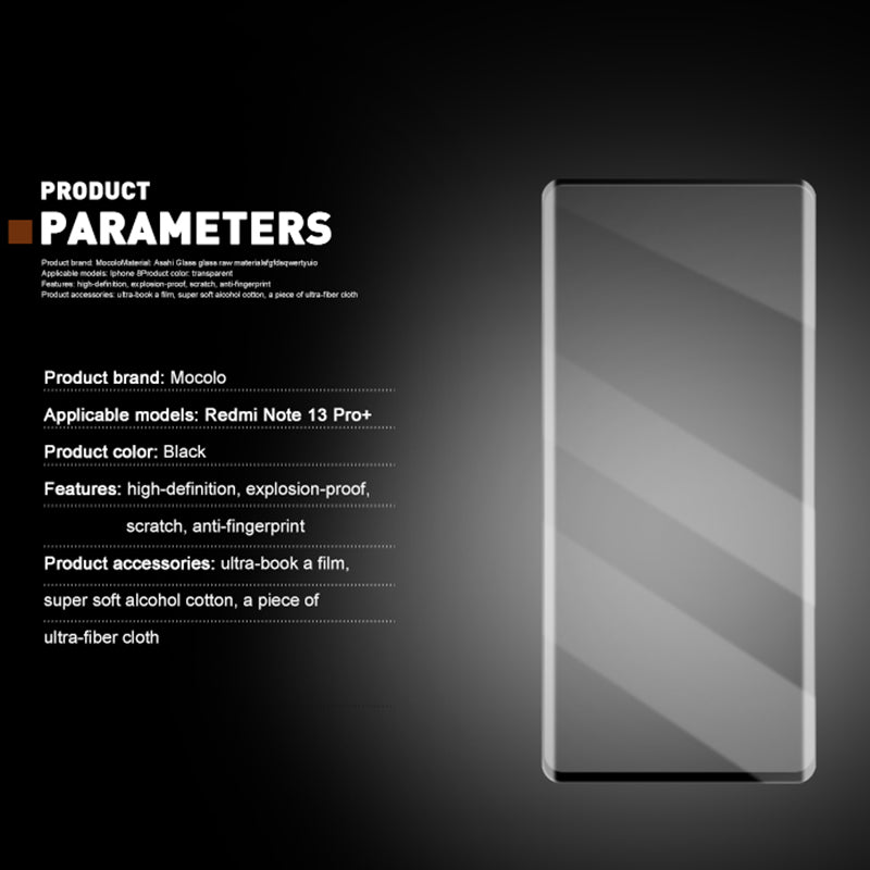 MOCOLO For Xiaomi Redmi Note 13 Pro+ Full Screen Protector Full Glue Tempered Glass Film - Black
