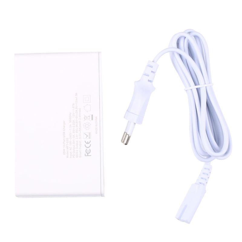 MFT-03Q USB Charger 10-Port 65W Multi-Port Type-C QC3.0 Charging Hub Compact Desktop Power Station - White / EU Plug