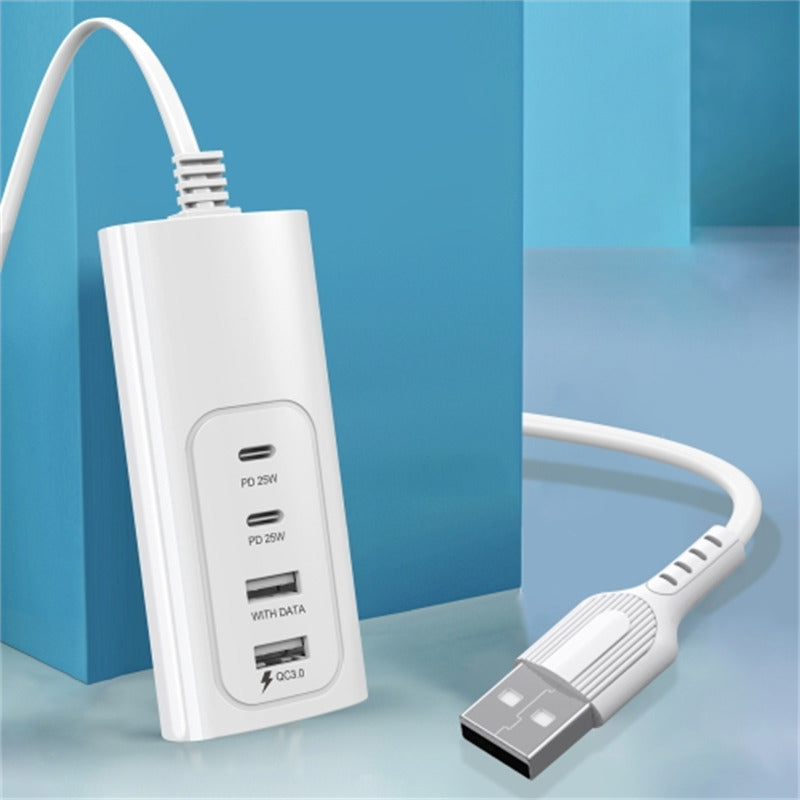 1m USB Plug PD 25W 2 USB + 2 Type-C Fast Charge Power Socket Phone Tablet Bluetooth Earphone Charger
