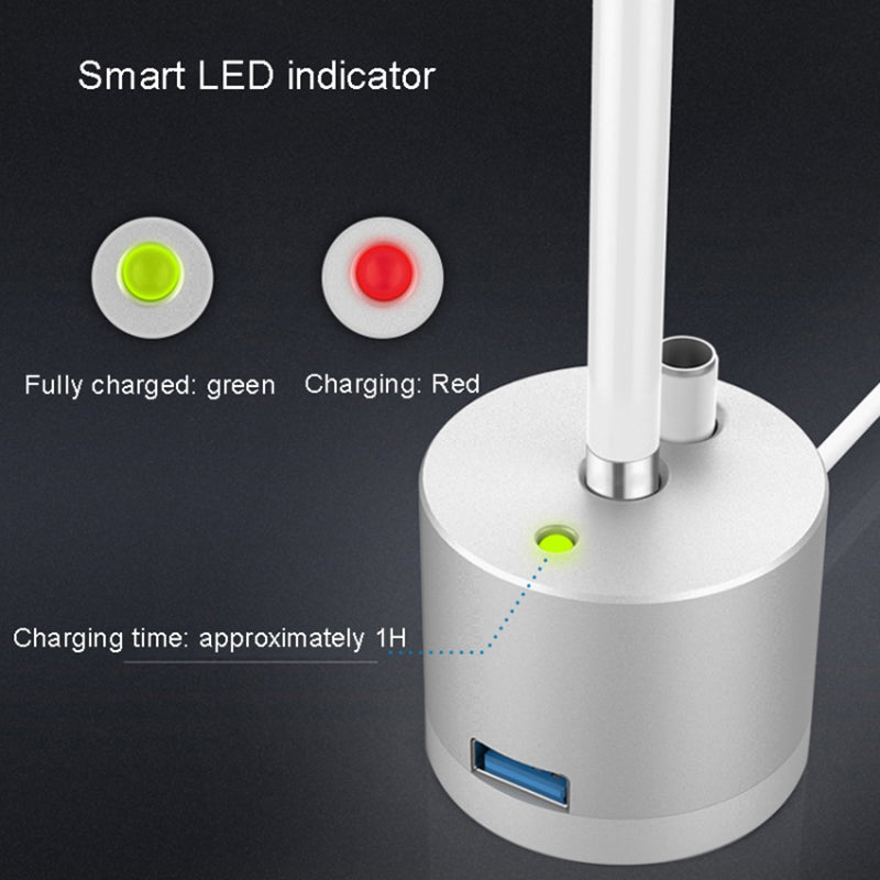 Desktop Charger Adapter for Apple Pencil (1st Generation) Charging Station with LED Light, USB Interface - Silver