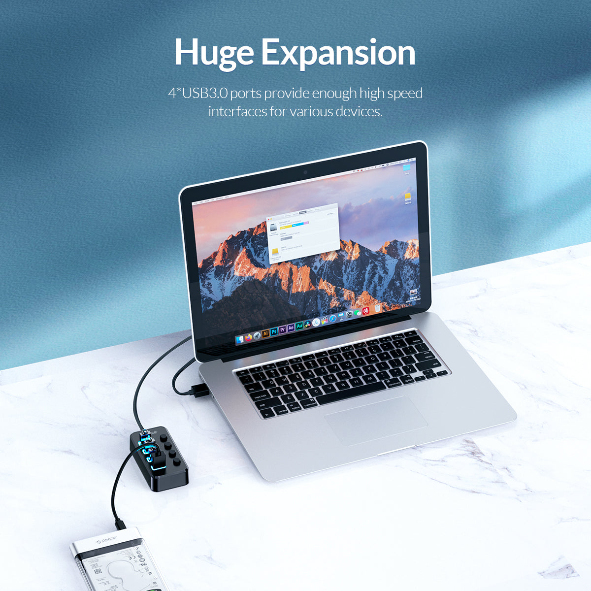 ORICO TSU3-4A 4 Ports USB 3.0 Hub Converter Adapter with Individual Switches for Laptop Computer