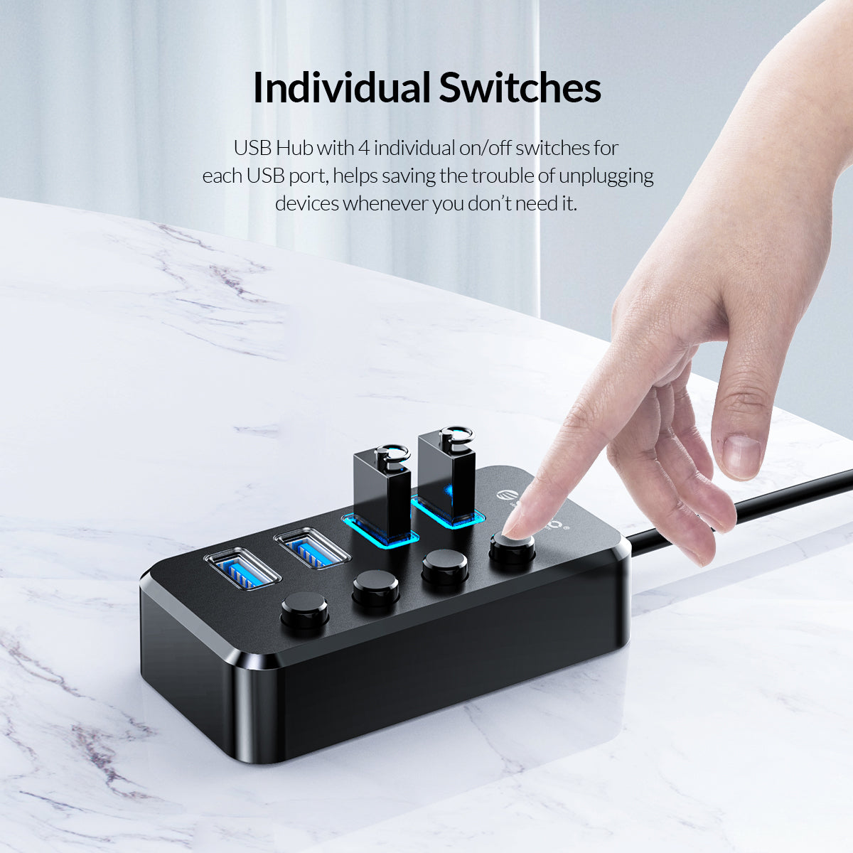 ORICO TSU3-4A 4 Ports USB 3.0 Hub Converter Adapter with Individual Switches for Laptop Computer