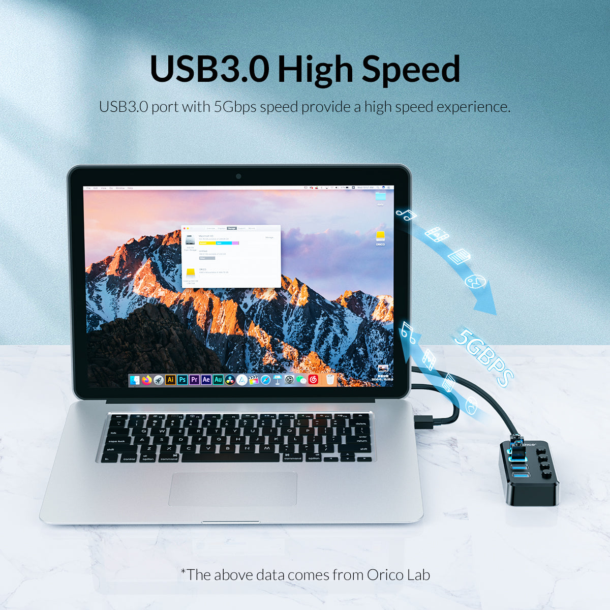 ORICO TSU3-4A 4 Ports USB 3.0 Hub Converter Adapter with Individual Switches for Laptop Computer