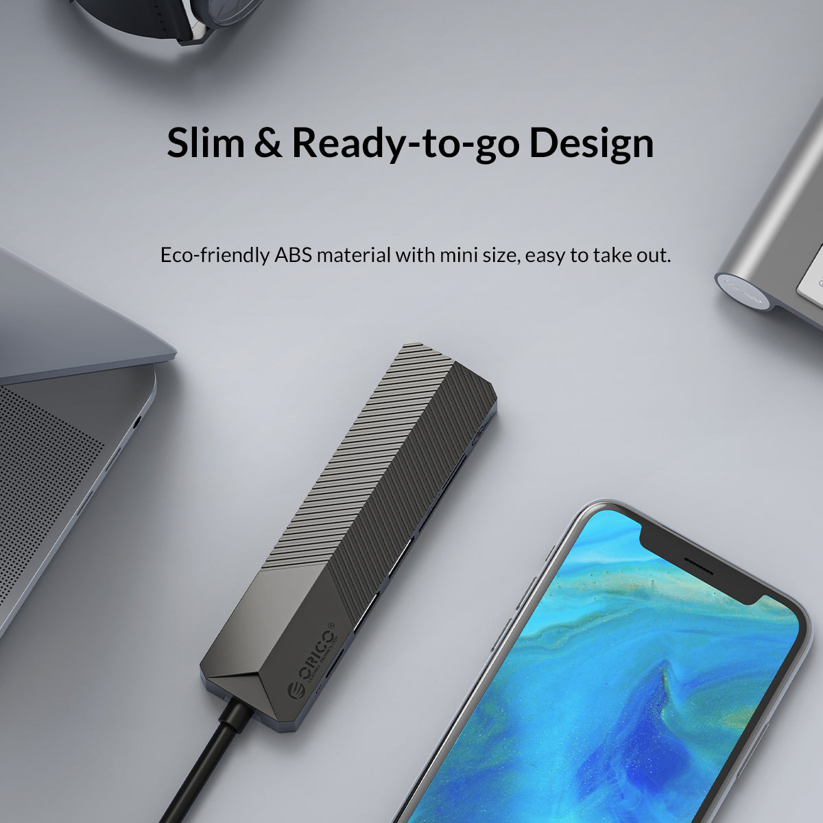 Uniqkart MDK-5P GY-BP 5-in-1 USB C Hub Dock Station Type C to USB 3.0x1+USB 2.0x1+Card Reader Slotx2+HDMIx1