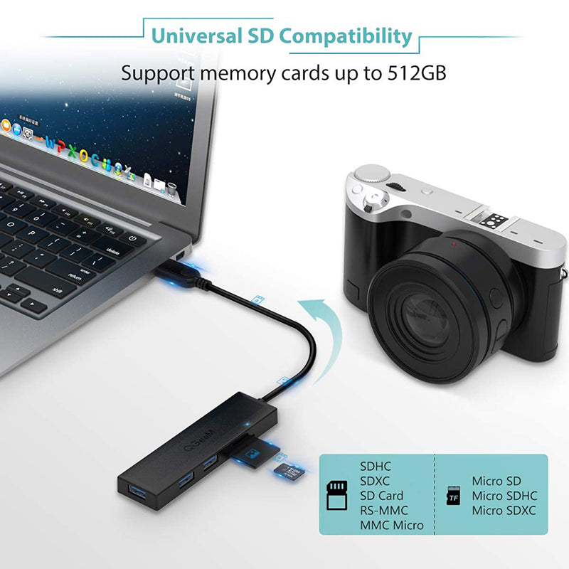Uniqkart QG-UH05-2A 5 in 1 USB 3.0 Hub Multi-functional USB A Docking Station Ultra Slim Hub Compatible with SD/TF Card Slots/3 USB 3.0