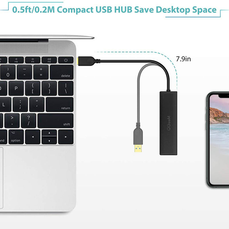 Uniqkart QG-UH05-2A 5 in 1 USB 3.0 Hub Multi-functional USB A Docking Station Ultra Slim Hub Compatible with SD/TF Card Slots/3 USB 3.0