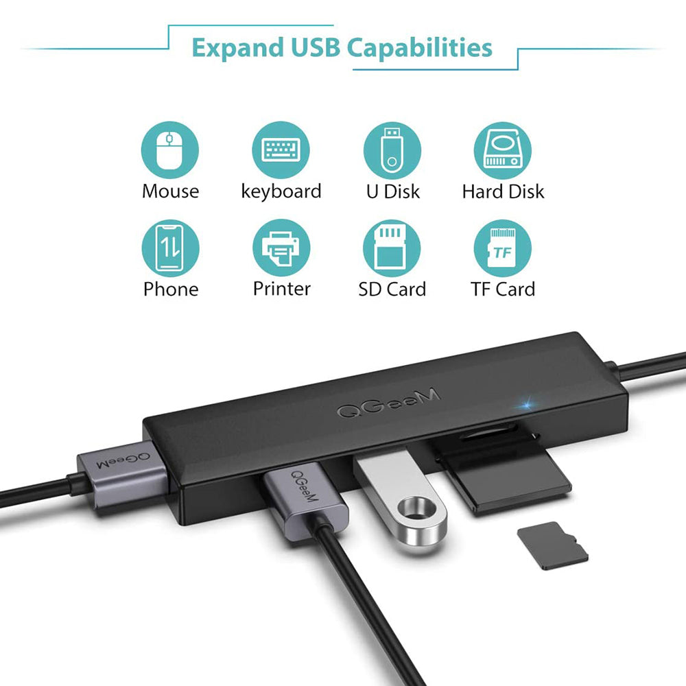 Uniqkart QG-UH05-1C 0.17m 5 in 1 Type-C Hub Multi-Ports USB C Docking Station Ultra Slim Hub Compatible with SD/TF/3 USB3.0 for Laptops/Computers