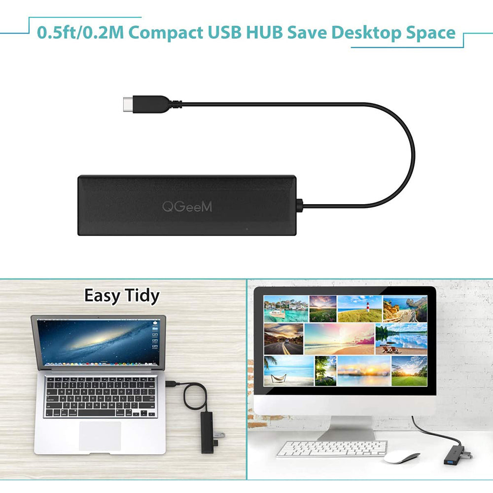 Uniqkart QG-UH05-1C 0.17m 5 in 1 Type-C Hub Multi-Ports USB C Docking Station Ultra Slim Hub Compatible with SD/TF/3 USB3.0 for Laptops/Computers