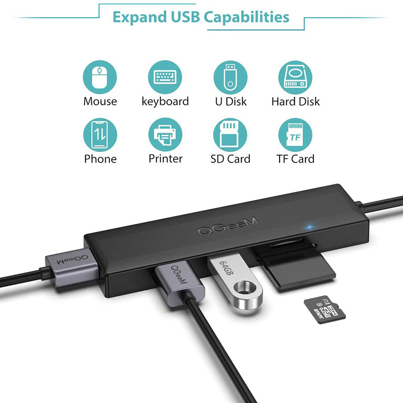 Uniqkart QG-UH05-2C 0.8m 5 in 1 Type-C Hub Multi-Ports USB C Docking Station Ultra Slim Hub Compatible with SD/TF/3 USB3.0