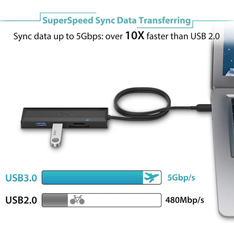 Uniqkart QG-UH05-2C 0.8m 5 in 1 Type-C Hub Multi-Ports USB C Docking Station Ultra Slim Hub Compatible with SD/TF/3 USB3.0