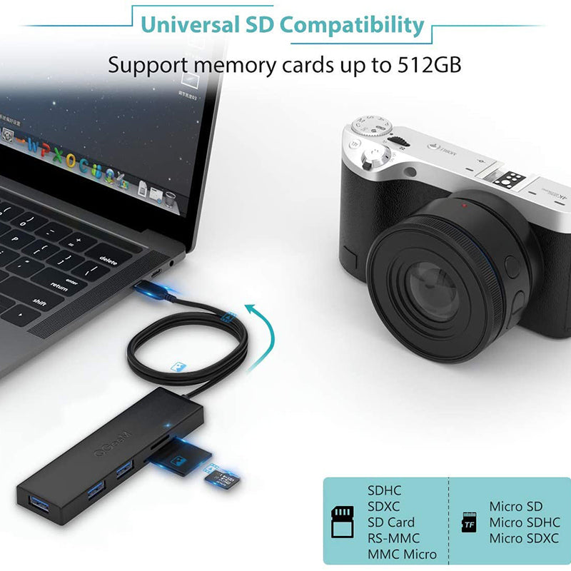Uniqkart QG-UH05-2C 0.8m 5 in 1 Type-C Hub Multi-Ports USB C Docking Station Ultra Slim Hub Compatible with SD/TF/3 USB3.0
