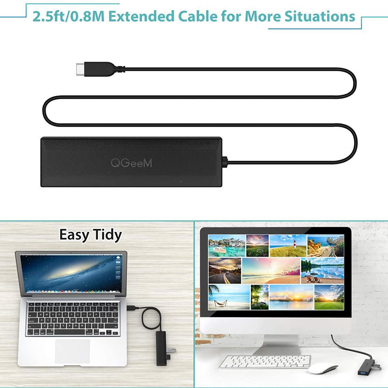 Uniqkart QG-UH05-2C 0.8m 5 in 1 Type-C Hub Multi-Ports USB C Docking Station Ultra Slim Hub Compatible with SD/TF/3 USB3.0