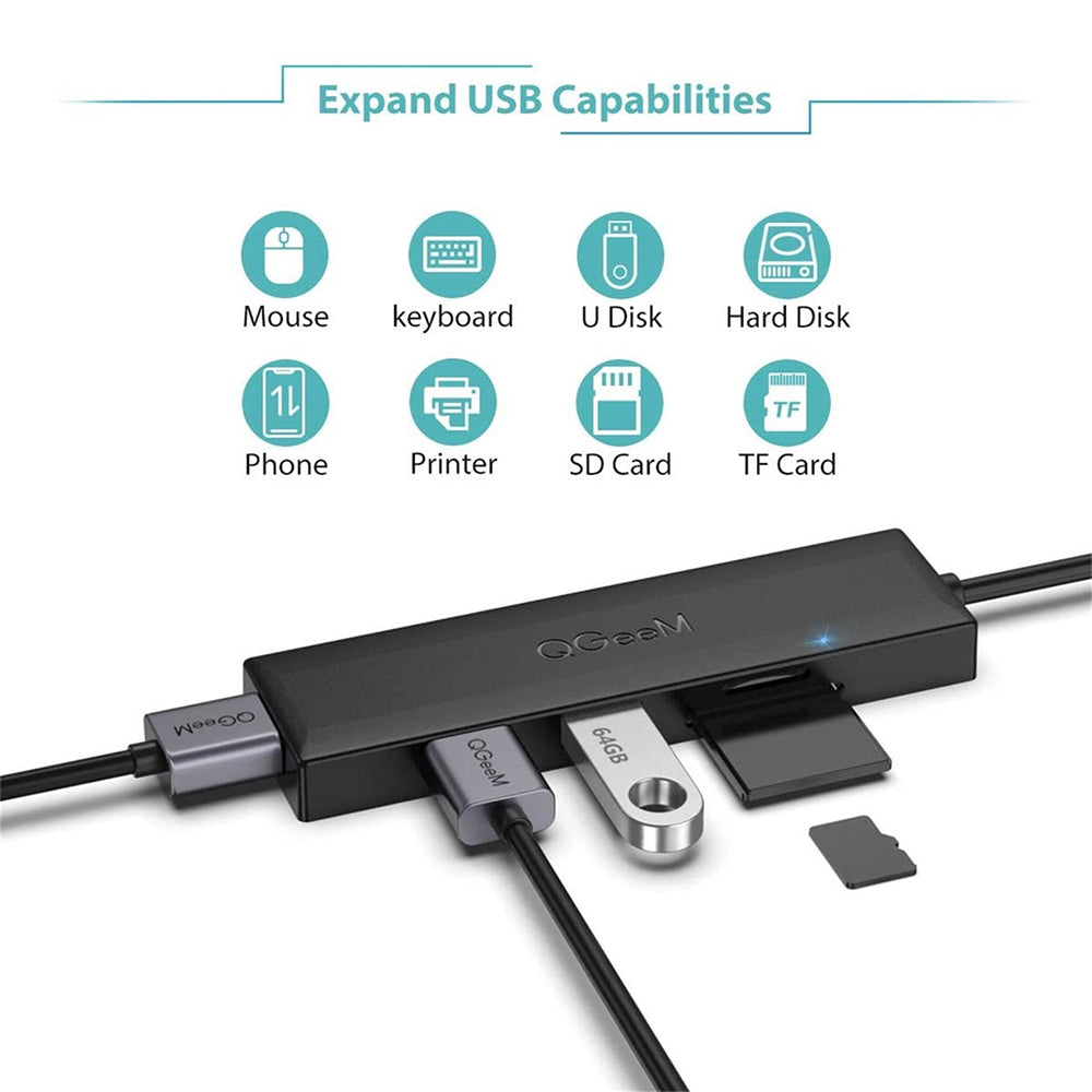 Uniqkart QG-UH05-1A 5 in 1 Ultra Slim USB A Docking Station Multi-Port USB Hub to 3 USB 3.0 SD/TF Card Reader Adapter with 0.8m Extended Cable
