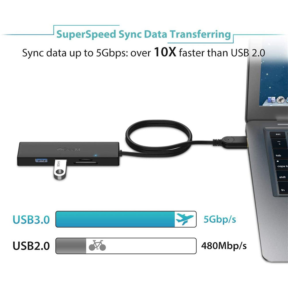 Uniqkart QG-UH05-1A 5 in 1 Ultra Slim USB A Docking Station Multi-Port USB Hub to 3 USB 3.0 SD/TF Card Reader Adapter with 0.8m Extended Cable